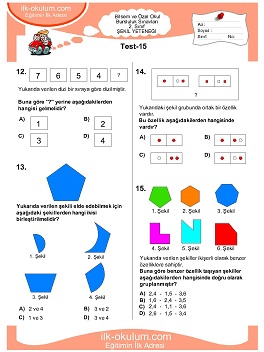 ilkokul 1. Sınıf Bilsem Zeka Testi 